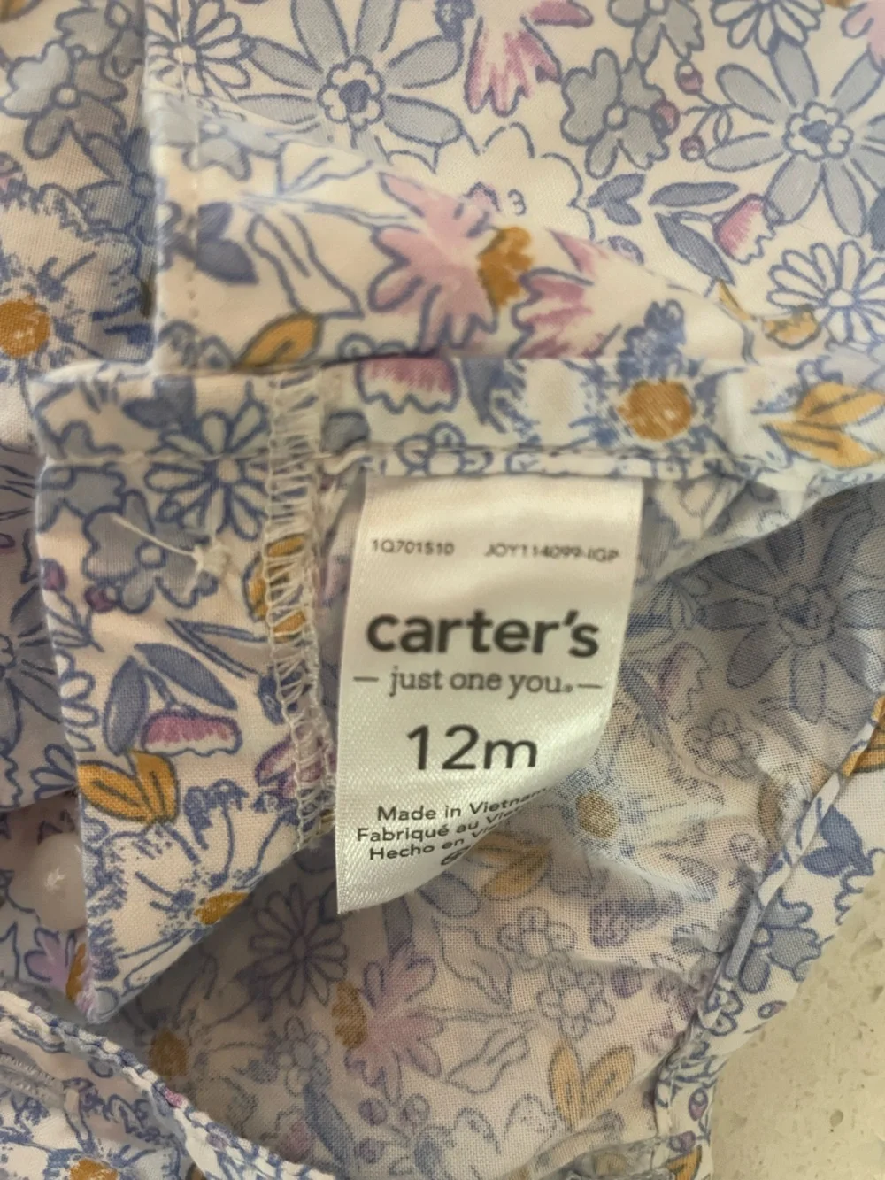 Carter's Cream Floral Button Romper with Puff Details